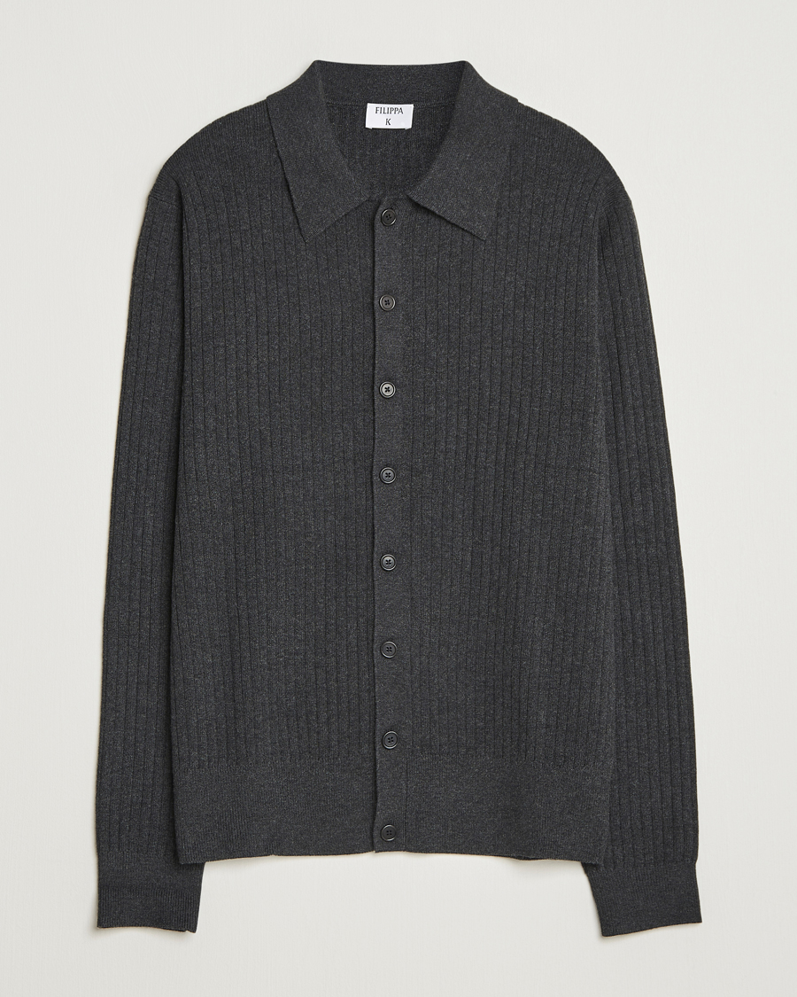 Herr | Tröjor | Filippa K | Cotton Merino Knitted Cardigan Anthracite Melange