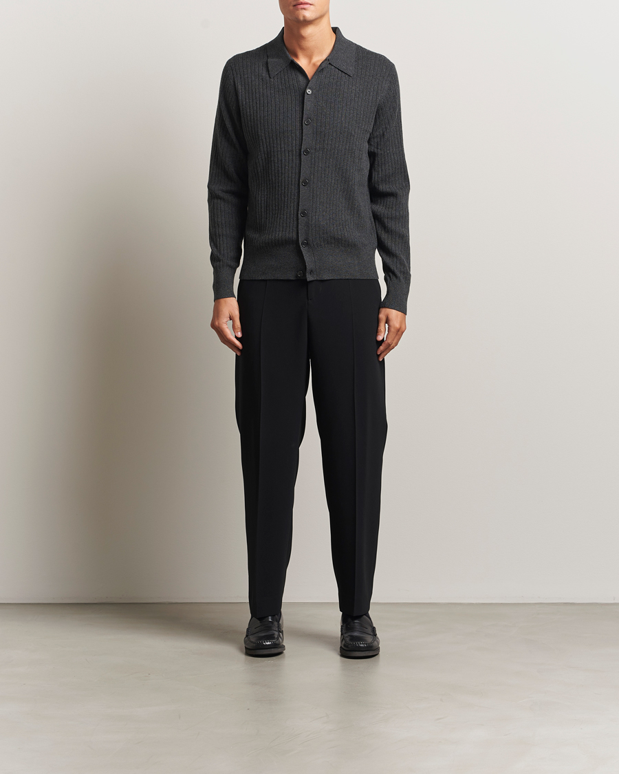 Herr | Tröjor | Filippa K | Cotton Merino Knitted Cardigan Anthracite Melange