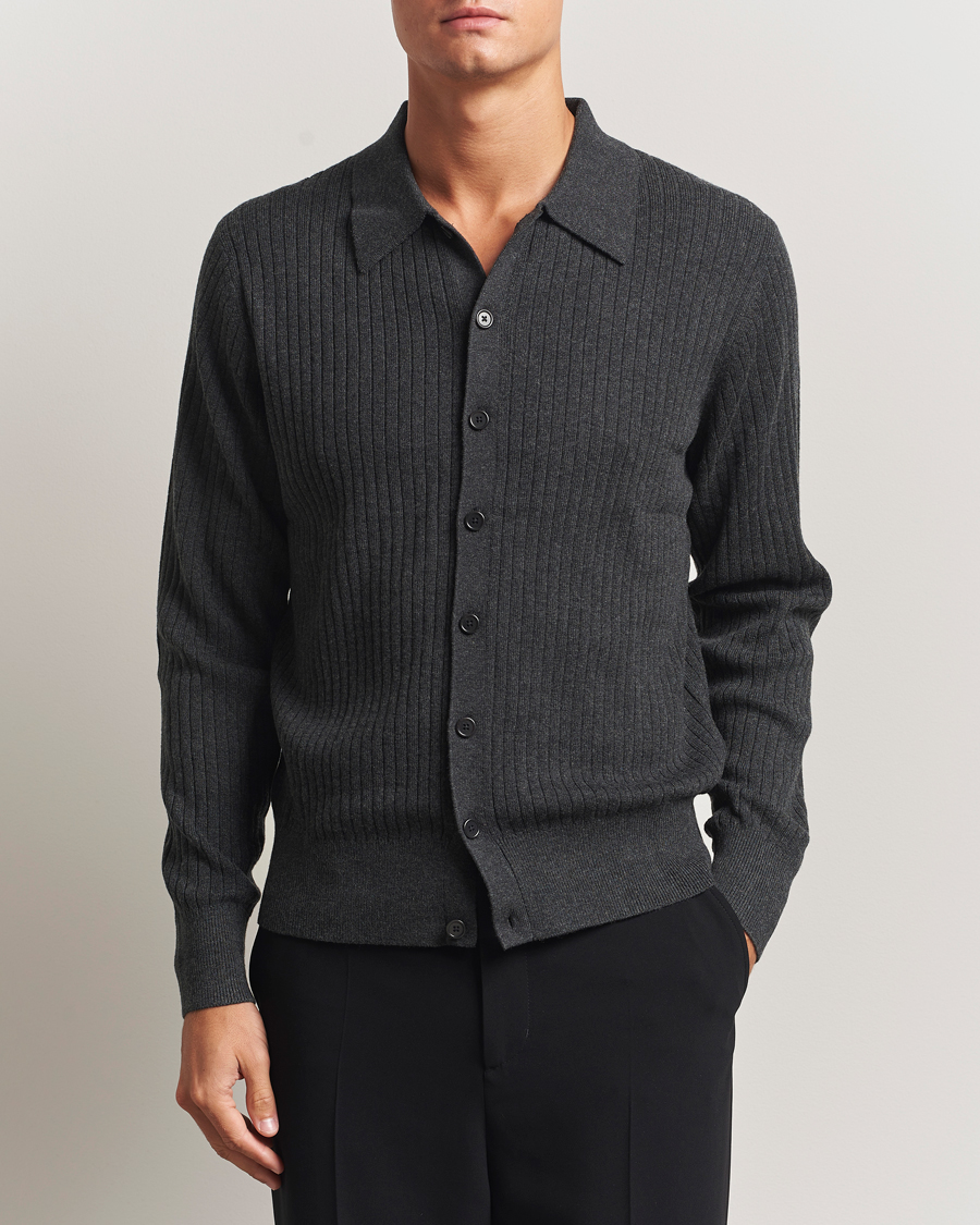 Herr | Tröjor | Filippa K | Cotton Merino Knitted Cardigan Anthracite Melange