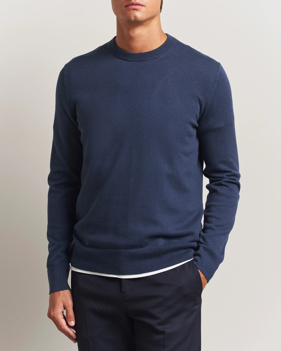 Herr | Tröjor | Filippa K | Cotton Merino Knitted Sweater Dusk Blue