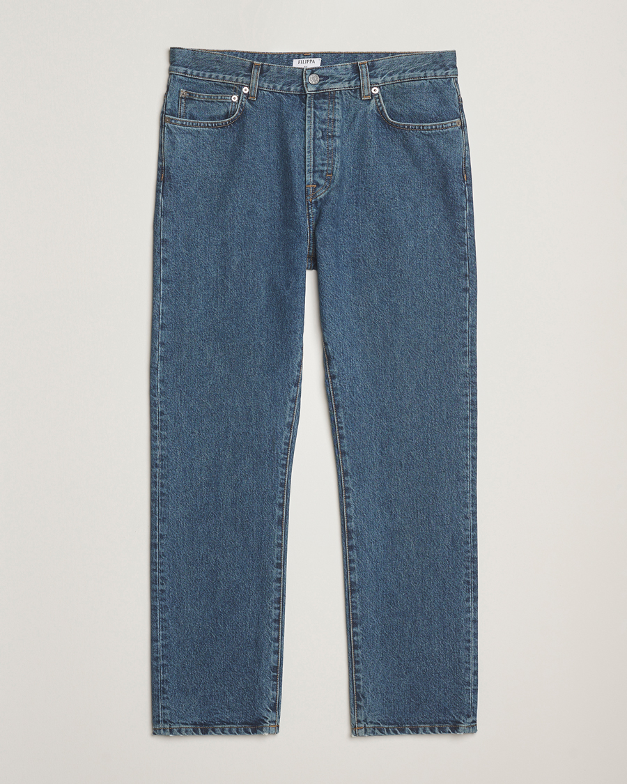 Herr | Byxor | Filippa K | Tapered Cropped Jeans Washed Mid Blue