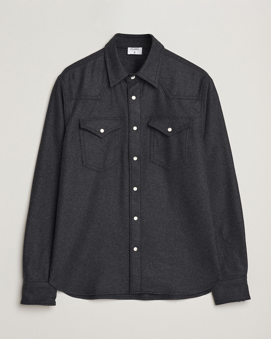 Herr | Skjortor | Filippa K | Western Wool Shirt Anthracite Melange