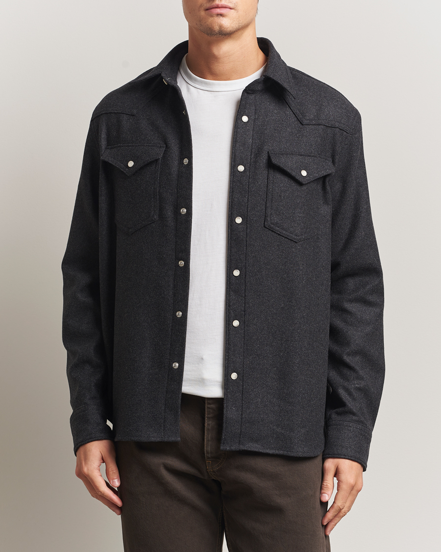 Herr | Skjortor | Filippa K | Western Wool Shirt Anthracite Melange