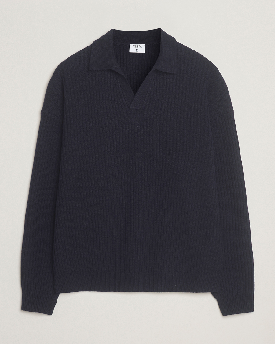 Herr | Tröjor | Filippa K | Ribbed Wool Polo Shirt Navy