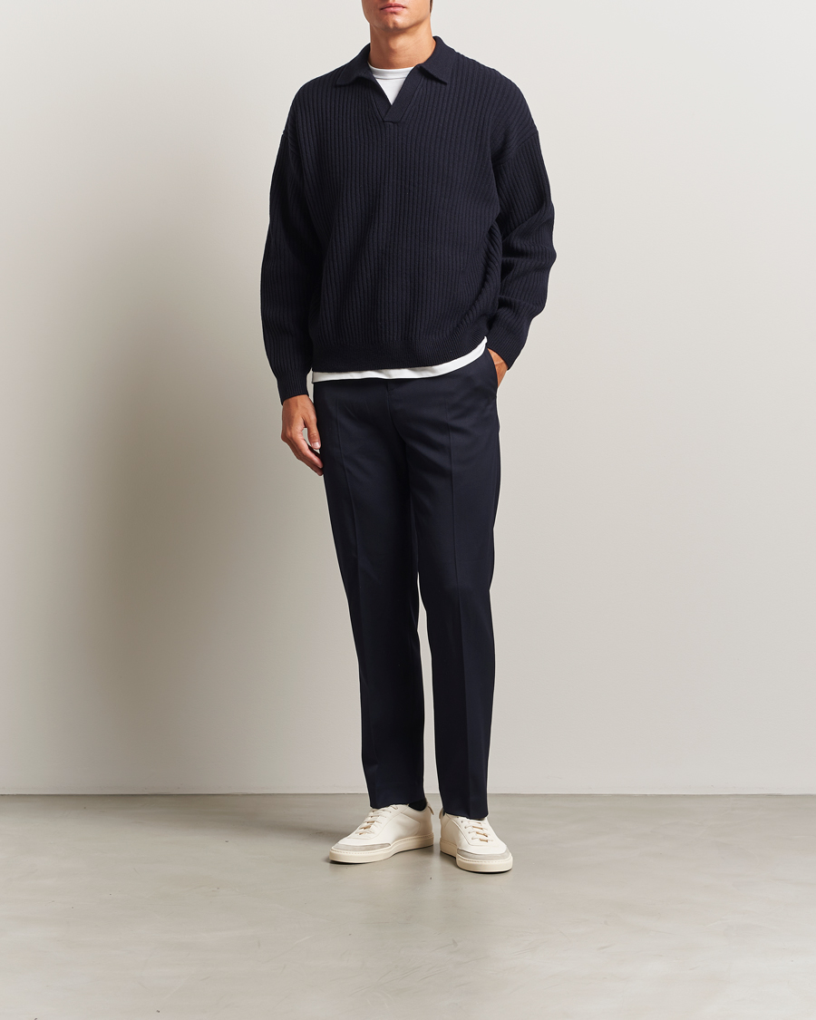 Herr | Tröjor | Filippa K | Ribbed Wool Polo Shirt Navy