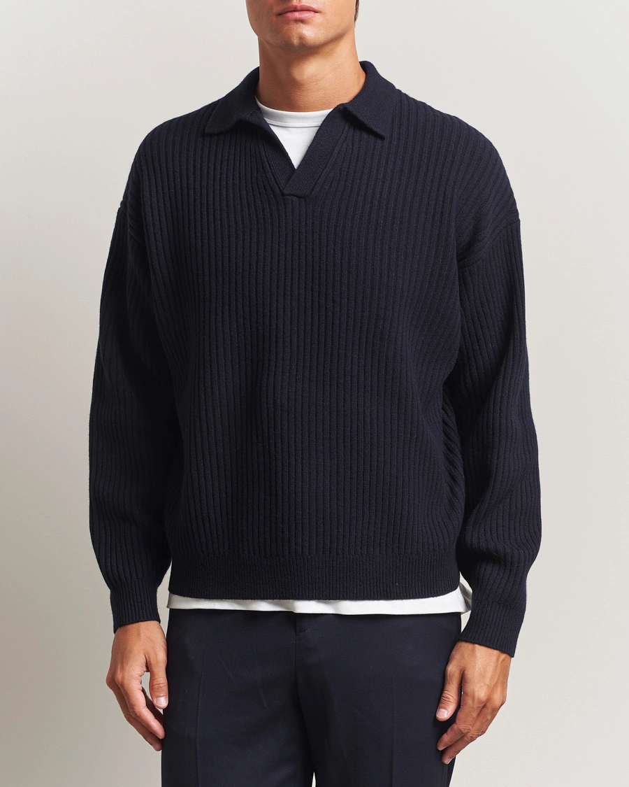 Herr | Tröjor | Filippa K | Ribbed Wool Polo Shirt Navy