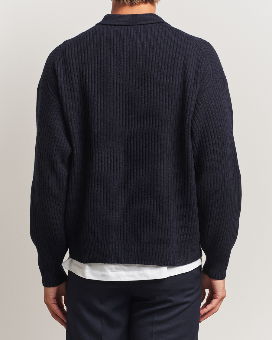 Herr | Tröjor | Filippa K | Ribbed Wool Polo Shirt Navy