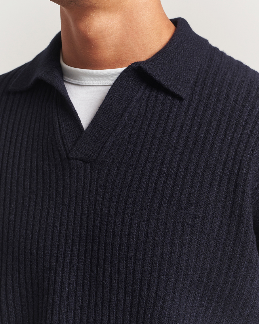 Herr | Tröjor | Filippa K | Ribbed Wool Polo Shirt Navy