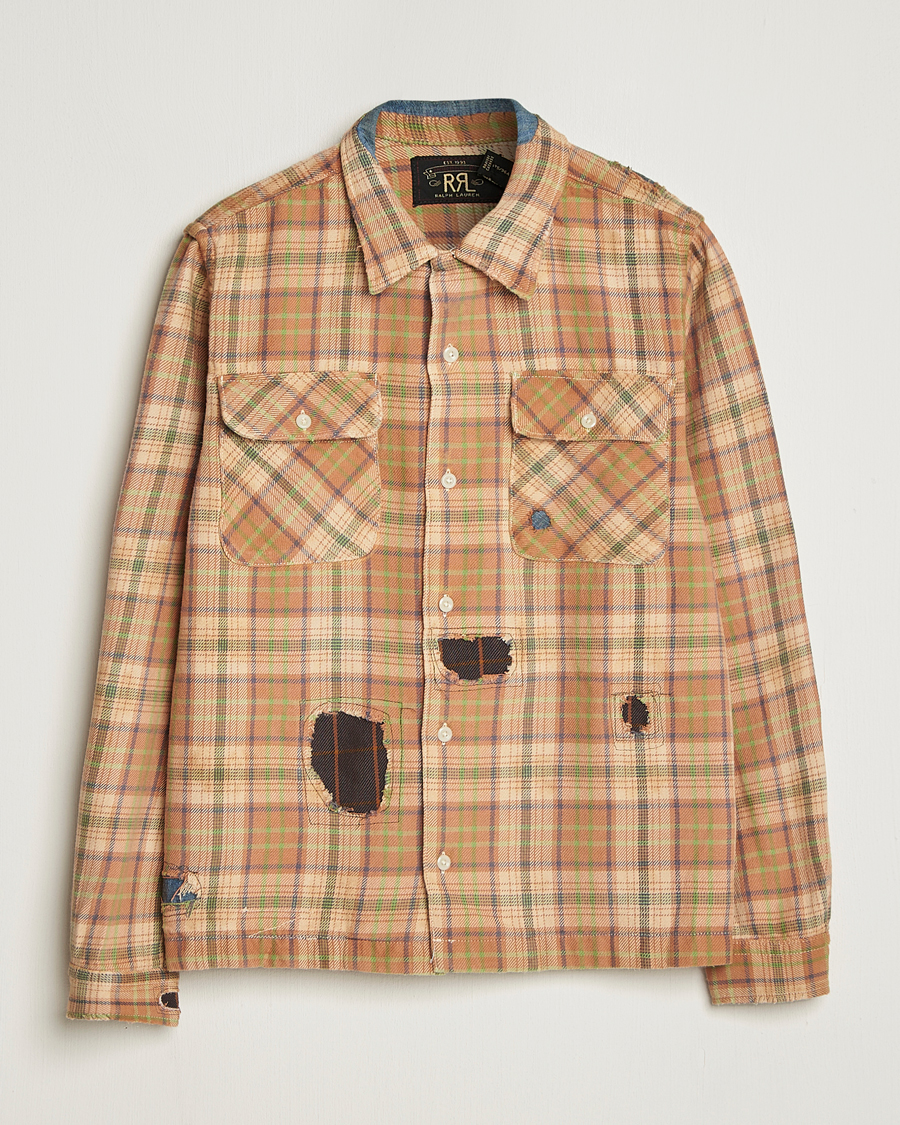 Herr | Skjortor | RRL | Carter Repaired Flannel Overshirt Orange/Tan