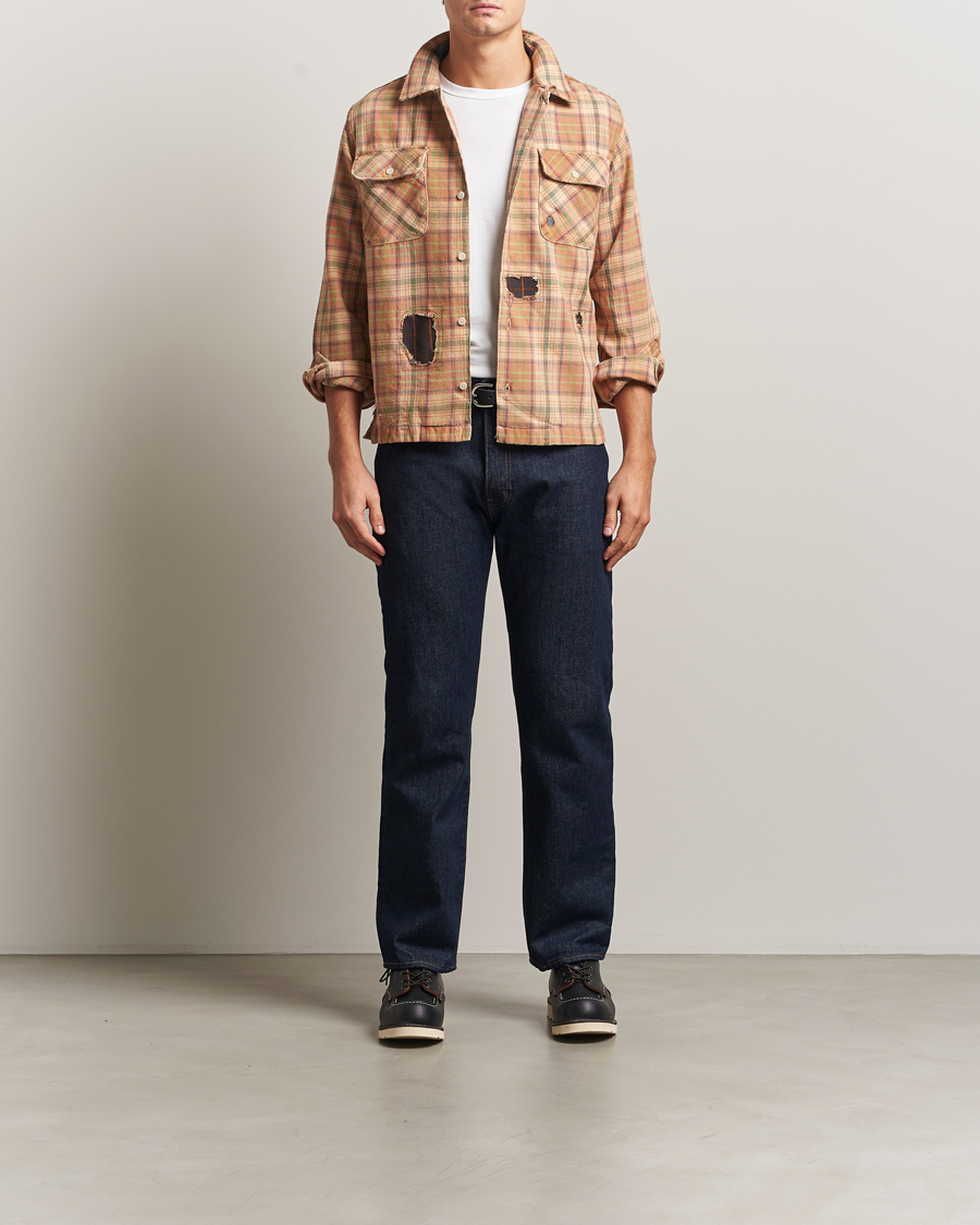 Herr | Skjortor | RRL | Carter Repaired Flannel Overshirt Orange/Tan