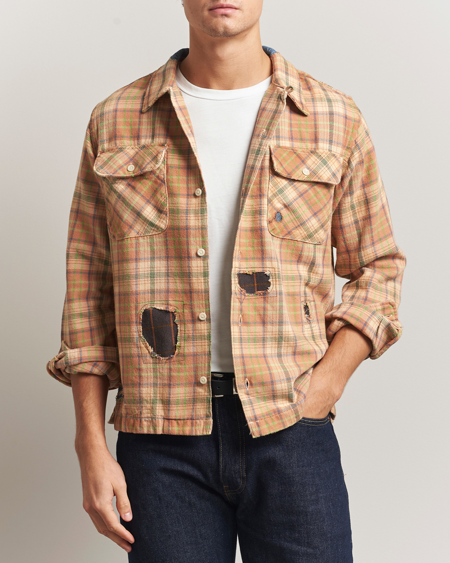 Herr | Skjortor | RRL | Carter Repaired Flannel Overshirt Orange/Tan