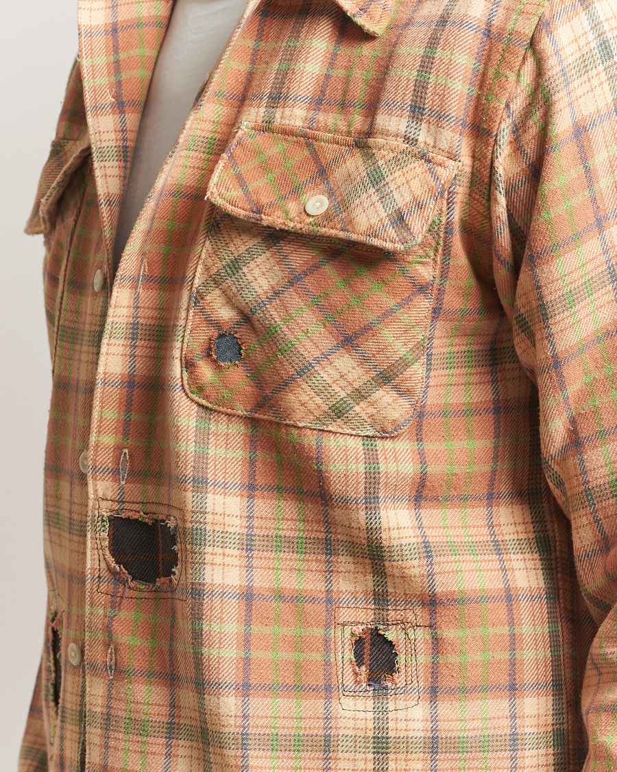 Herr | Skjortor | RRL | Carter Repaired Flannel Overshirt Orange/Tan