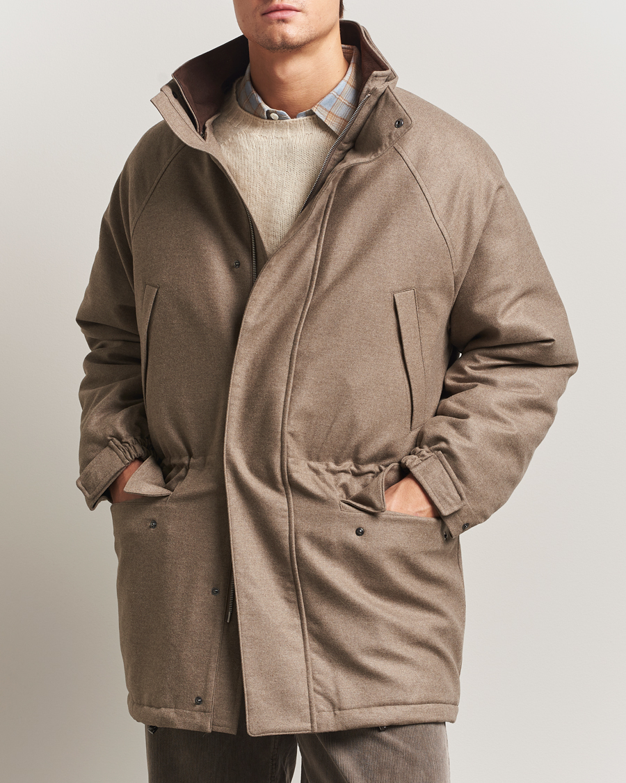 Herr | Jackor | Auralee | Wool Flannel Down Coat Brown
