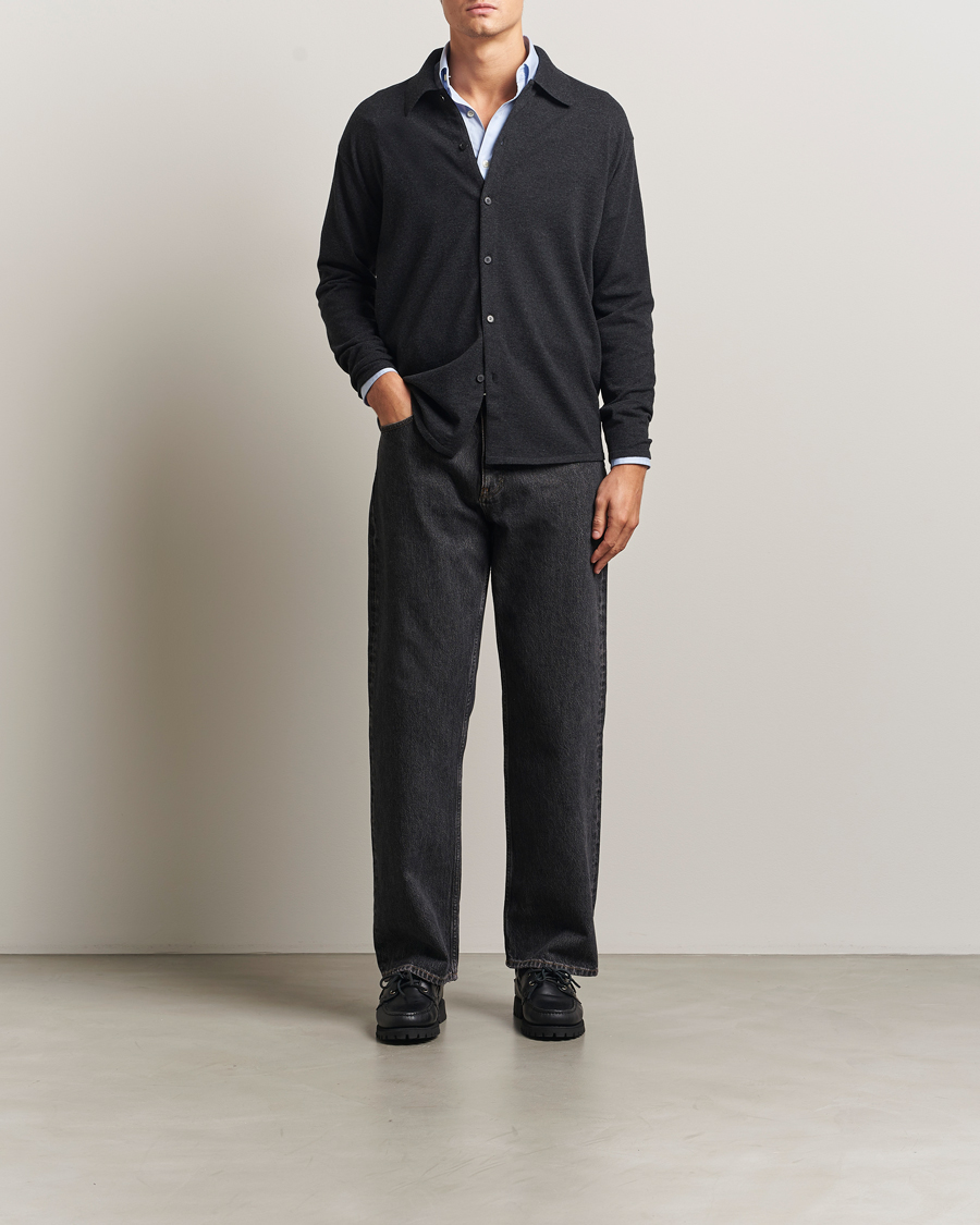 Herr | Tröjor | Auralee | Wool Knit Shirt Cardigan Charcoal