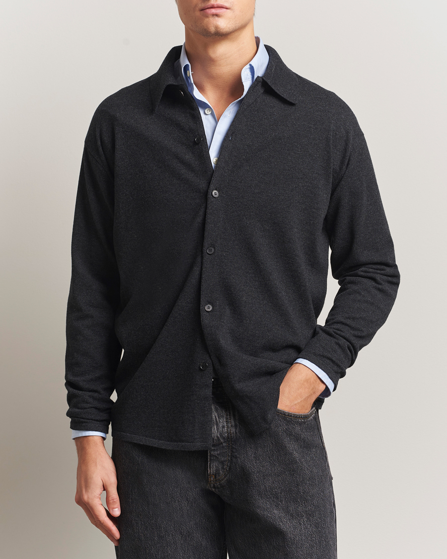 Herr | Tröjor | Auralee | Wool Knit Shirt Cardigan Charcoal