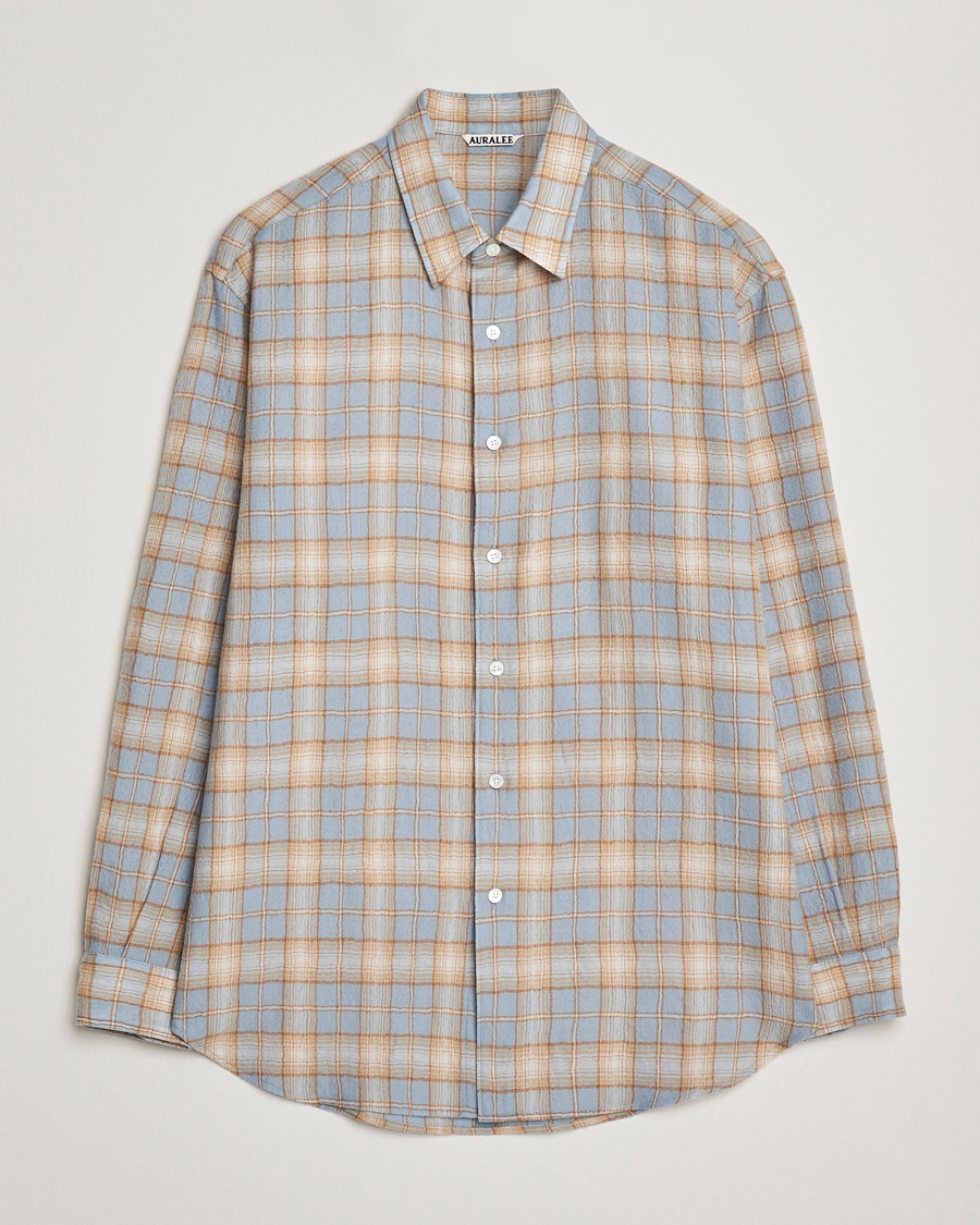Herr | Skjortor | Auralee | Airy Wool Check Shirt Blue/Beige