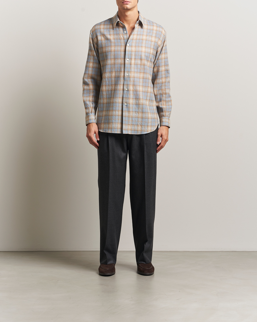 Herr | Skjortor | Auralee | Airy Wool Check Shirt Blue/Beige
