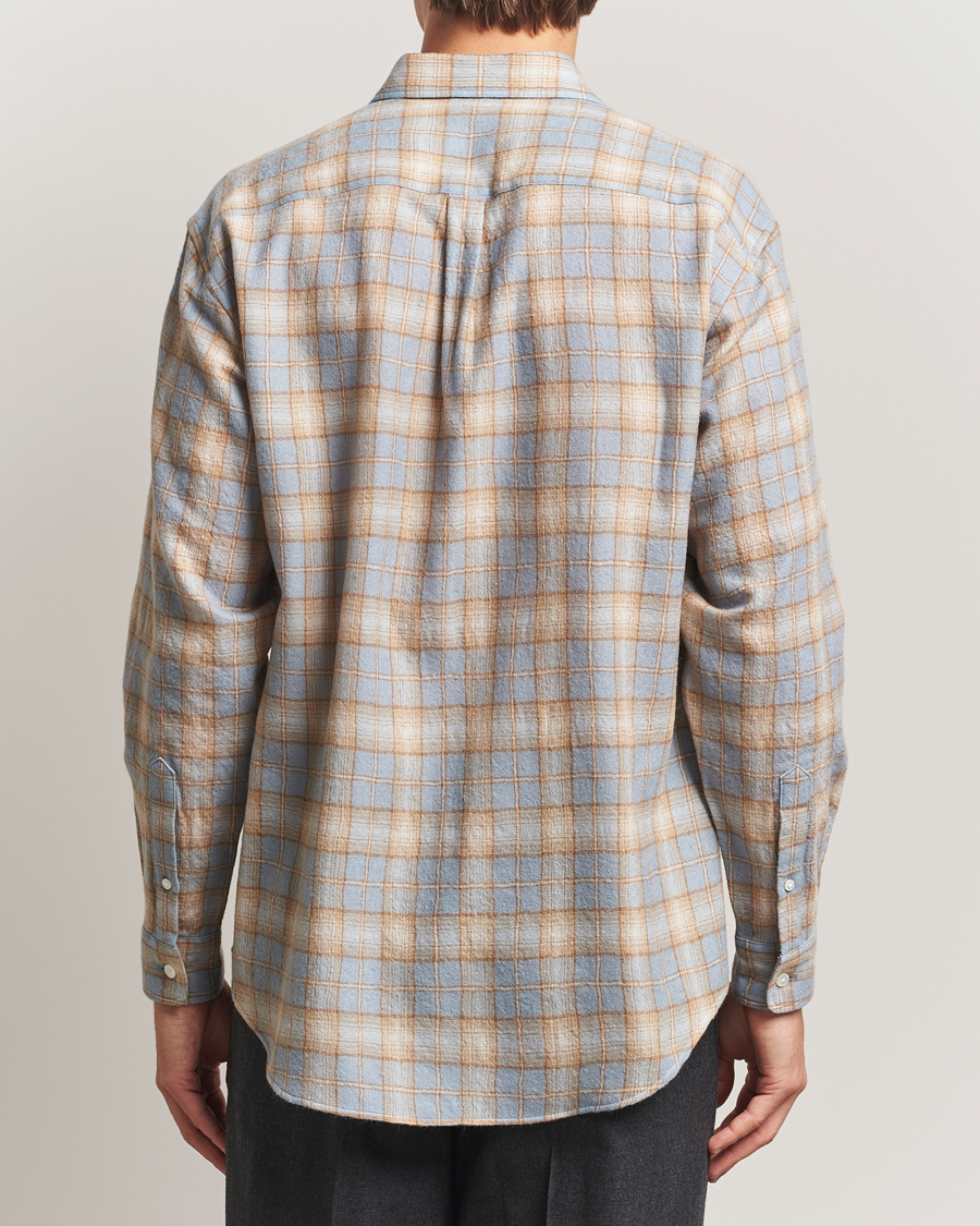 Herr | Skjortor | Auralee | Airy Wool Check Shirt Blue/Beige
