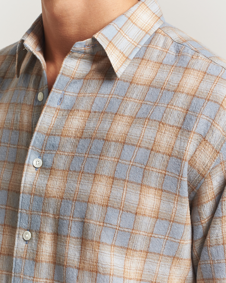 Herr | Skjortor | Auralee | Airy Wool Check Shirt Blue/Beige