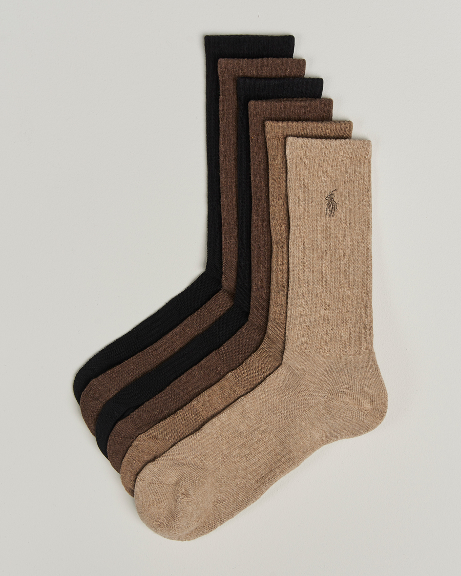 Herr | Underkläder | Polo Ralph Lauren | 6-Pack Cotton Rib Sock Brown Assorted