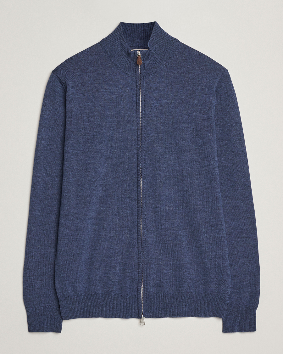 Herr | Tröjor | Stenströms | Merino Full Zip Denim Blue