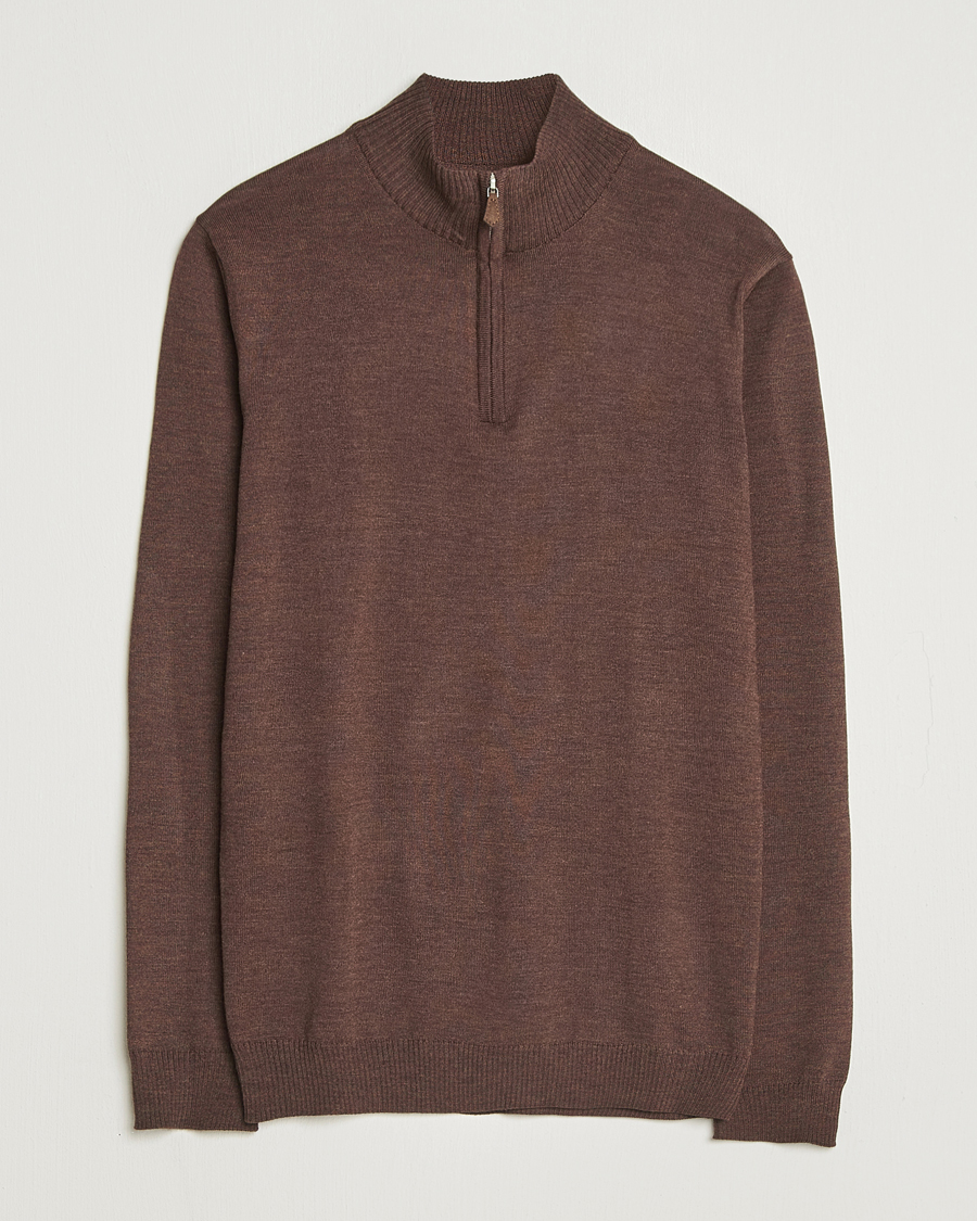 Herr | Tröjor | Stenströms | Merino Half-Zip Dark Brown