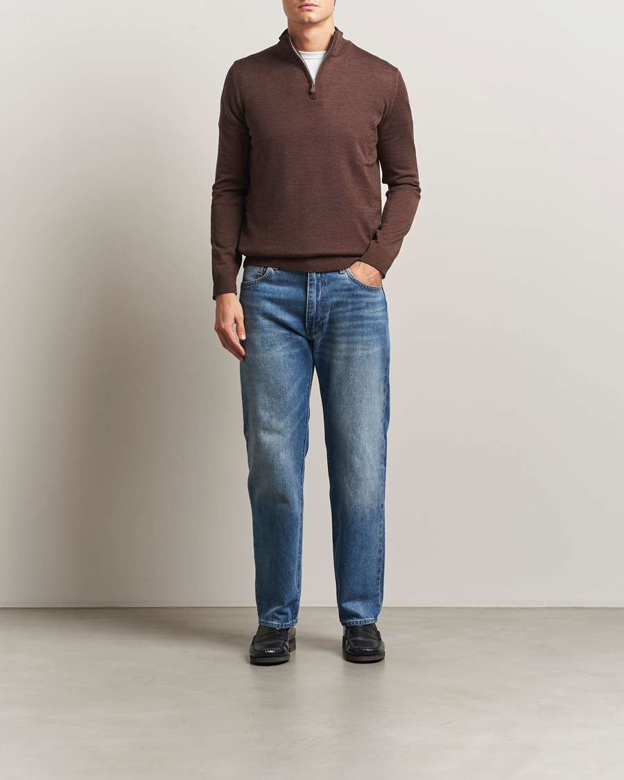 Herr | Tröjor | Stenströms | Merino Half-Zip Dark Brown