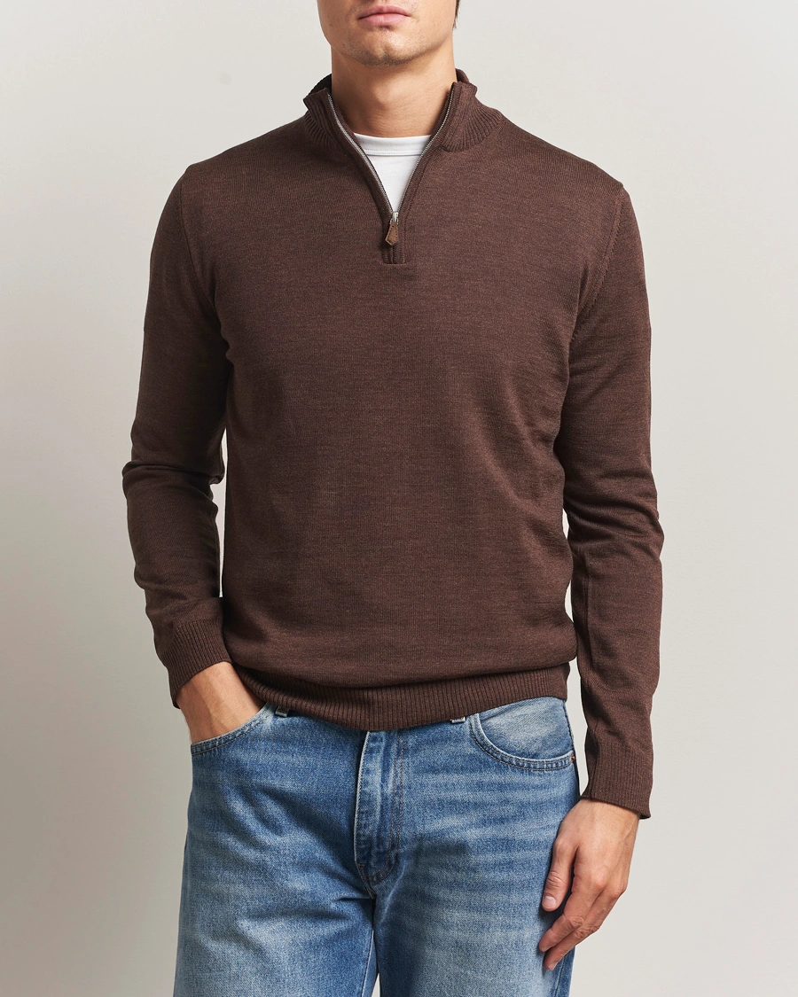 Herr | Tröjor | Stenströms | Merino Half-Zip Dark Brown