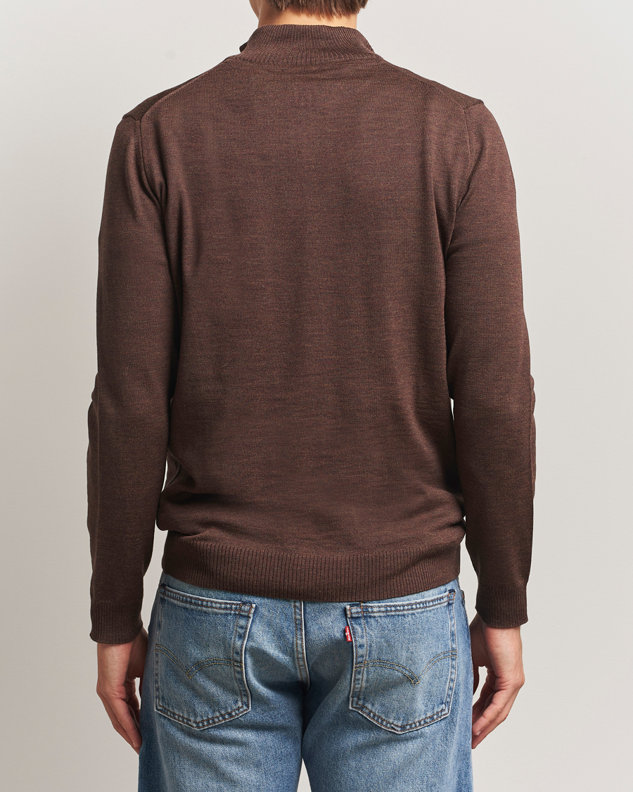 Herr | Tröjor | Stenströms | Merino Half-Zip Dark Brown