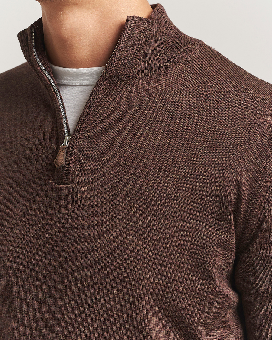 Herr | Tröjor | Stenströms | Merino Half-Zip Dark Brown