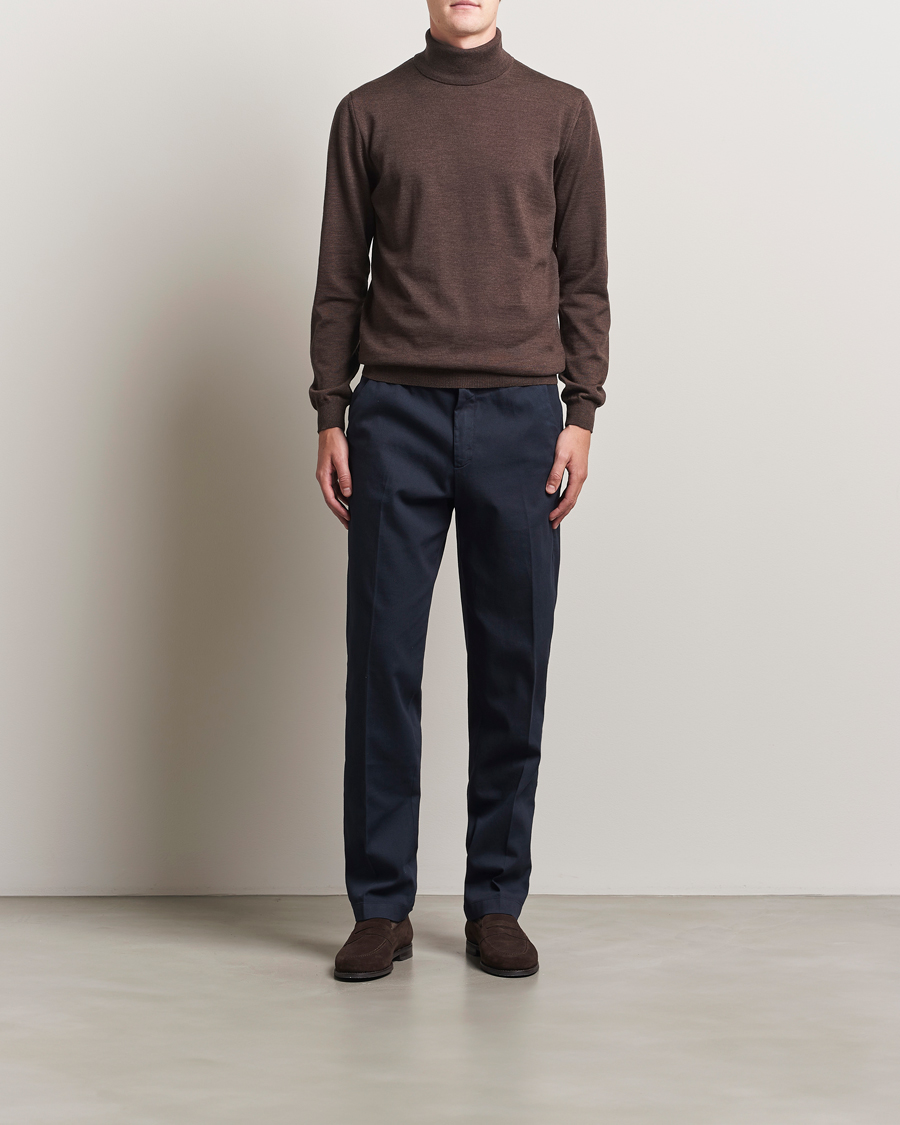 Herr | Tröjor | Stenströms | Merino Rollneck Dark Brown