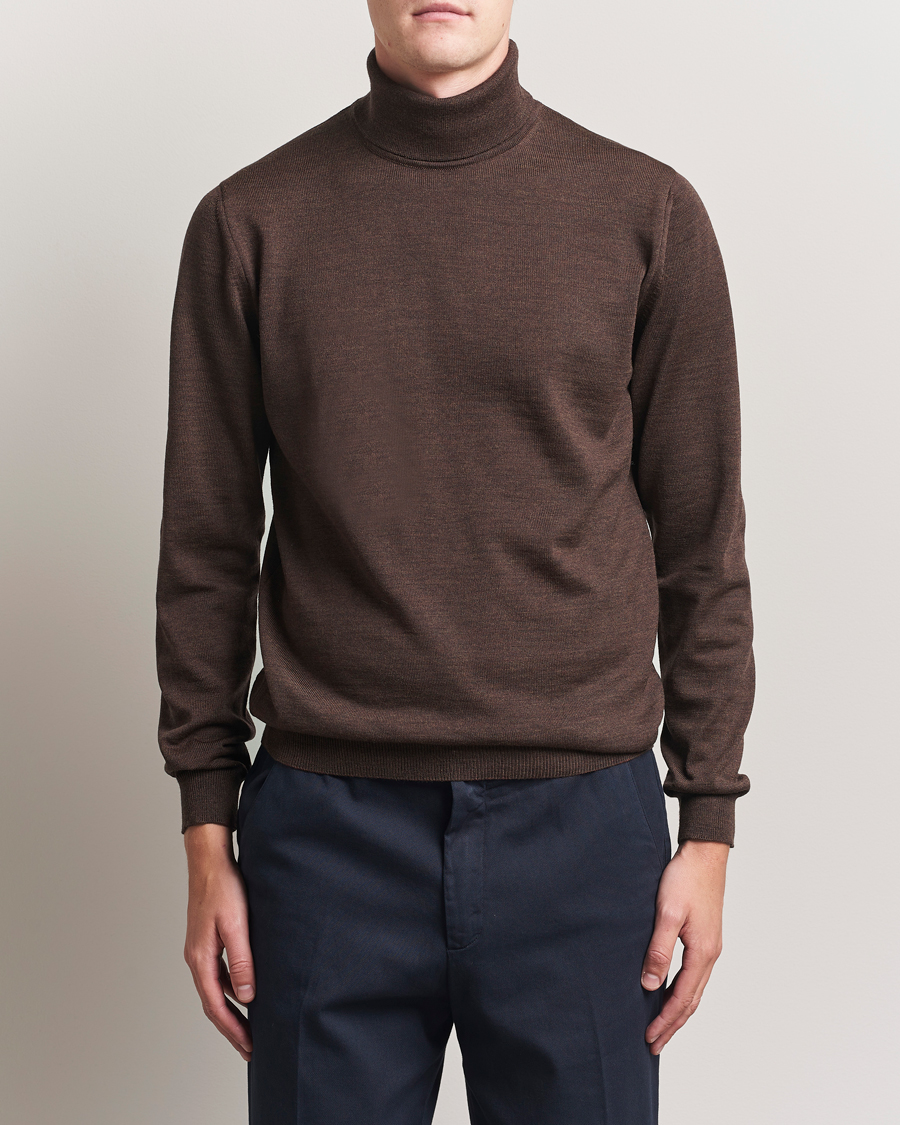 Herr | Tröjor | Stenströms | Merino Rollneck Dark Brown