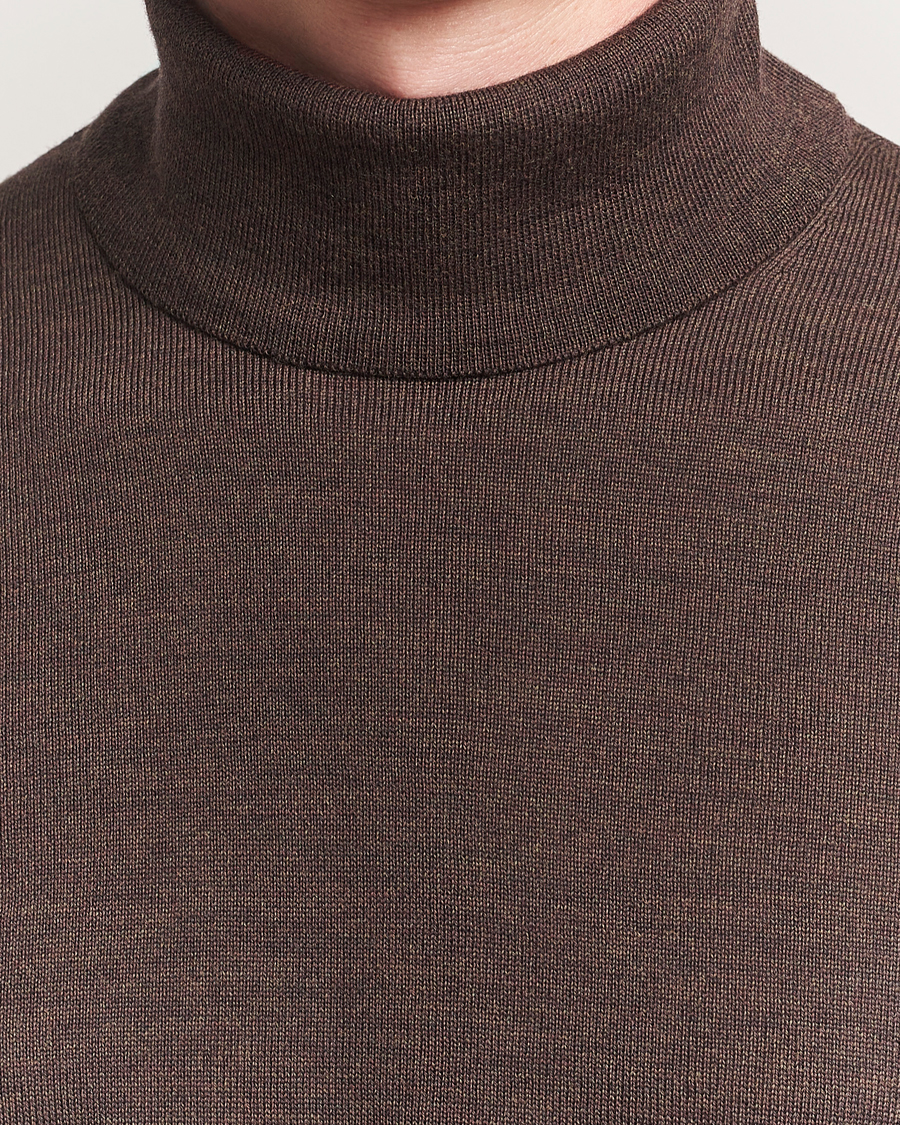 Herr | Tröjor | Stenströms | Merino Rollneck Dark Brown