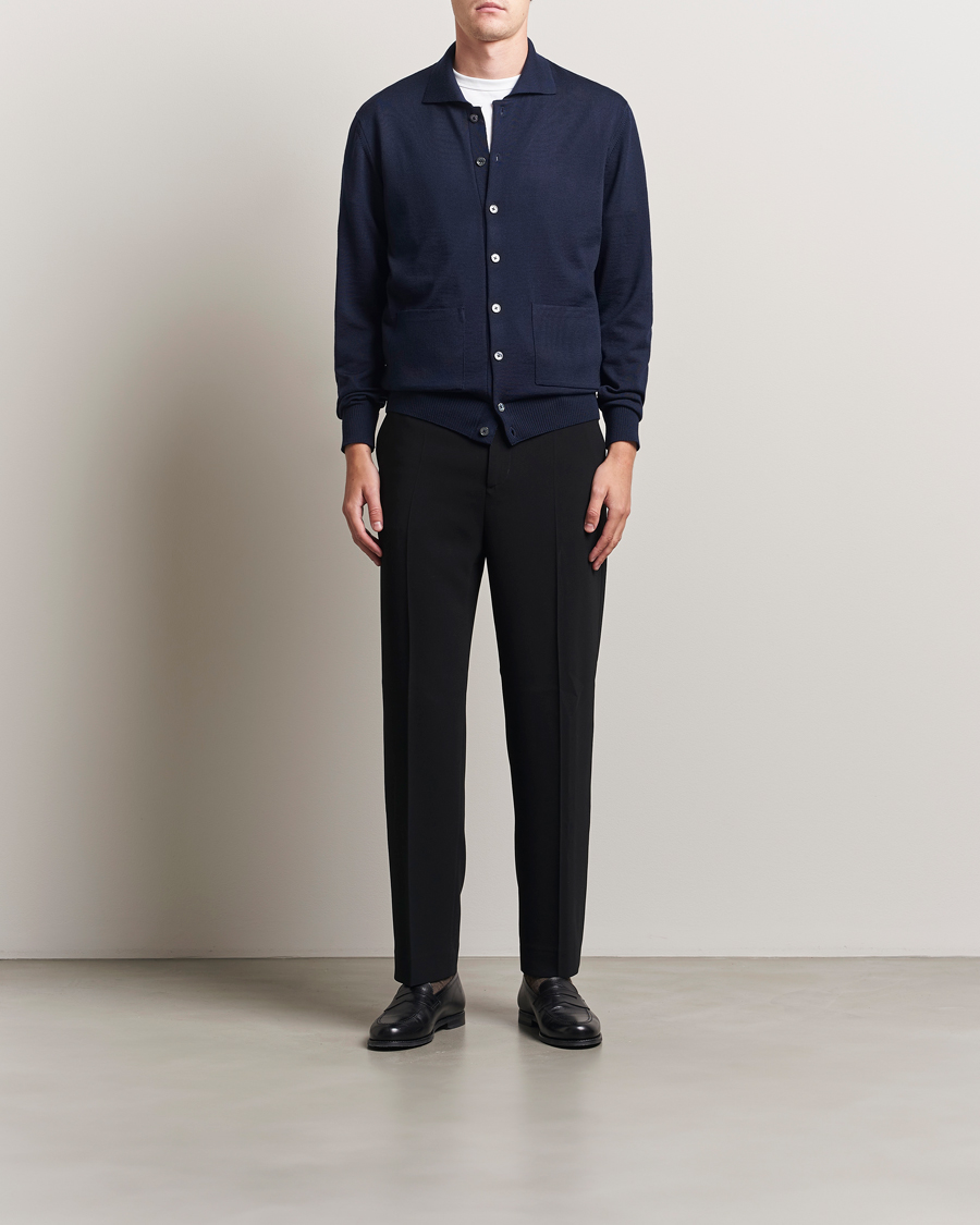 Herr | Tröjor | Stenströms | Merino Pocket Cardigan Navy