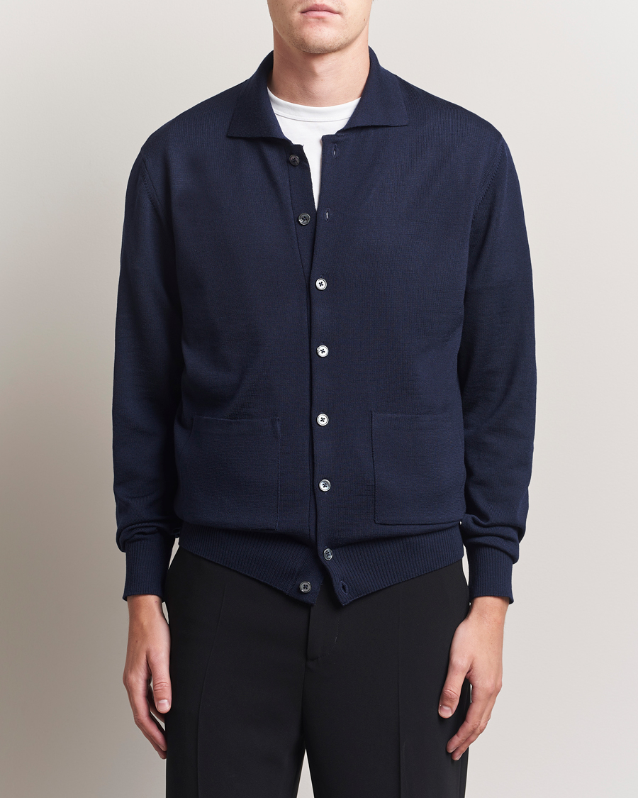 Herr | Tröjor | Stenströms | Merino Pocket Cardigan Navy