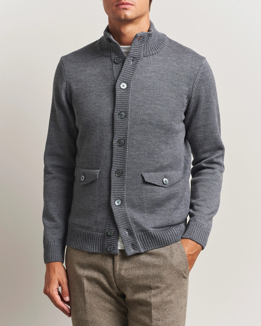 Herr | Tröjor | Stenströms | Chunky Knitted Merino Cardigan Grey