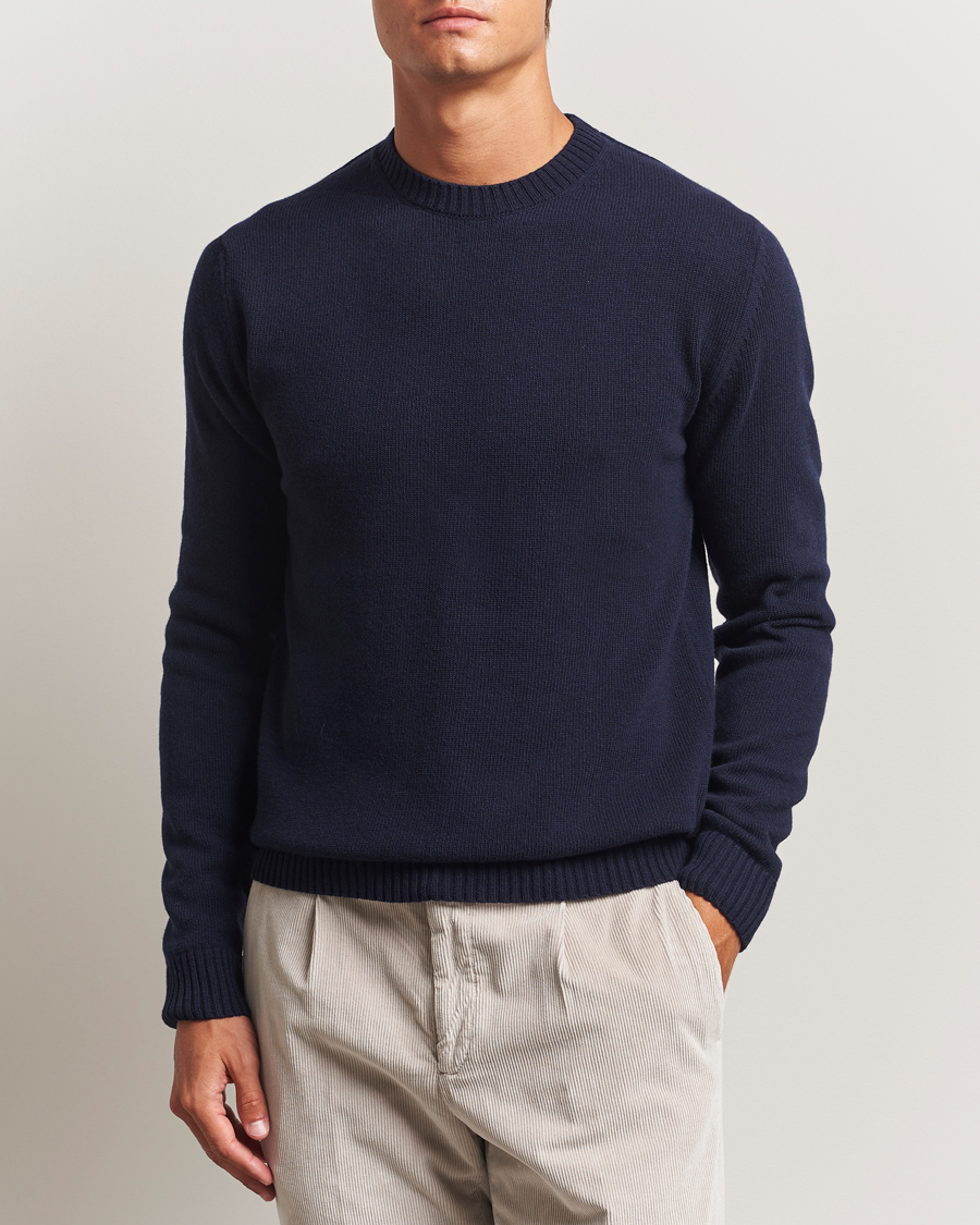 Herr | Tröjor | Stenströms | Brushed Merino Crew Neck Navy