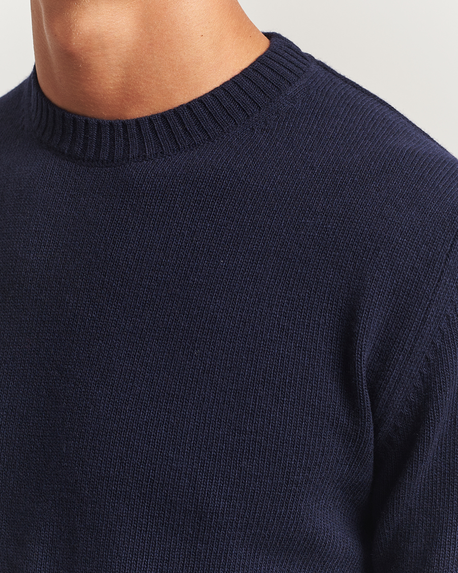 Herr | Tröjor | Stenströms | Brushed Merino Crew Neck Navy