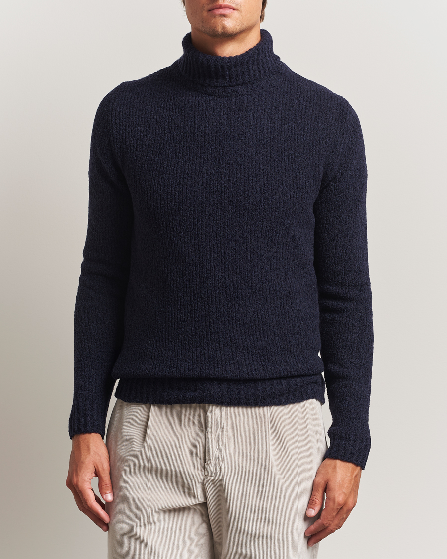 Herr | Tröjor | Stenströms | Knitted Wool Boucle Rollneck Navy