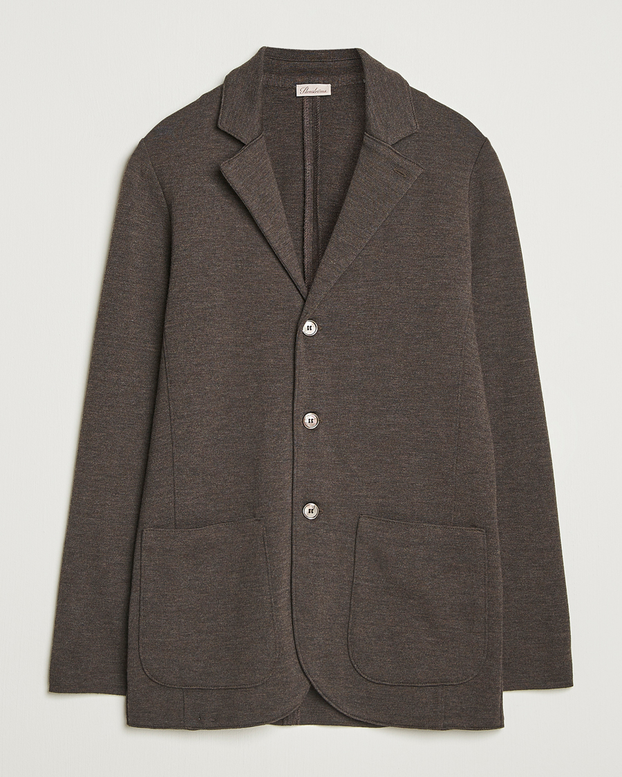 Herr | Kavajer | Stenströms | Milano Knitted Merino Blazer Dark Brown