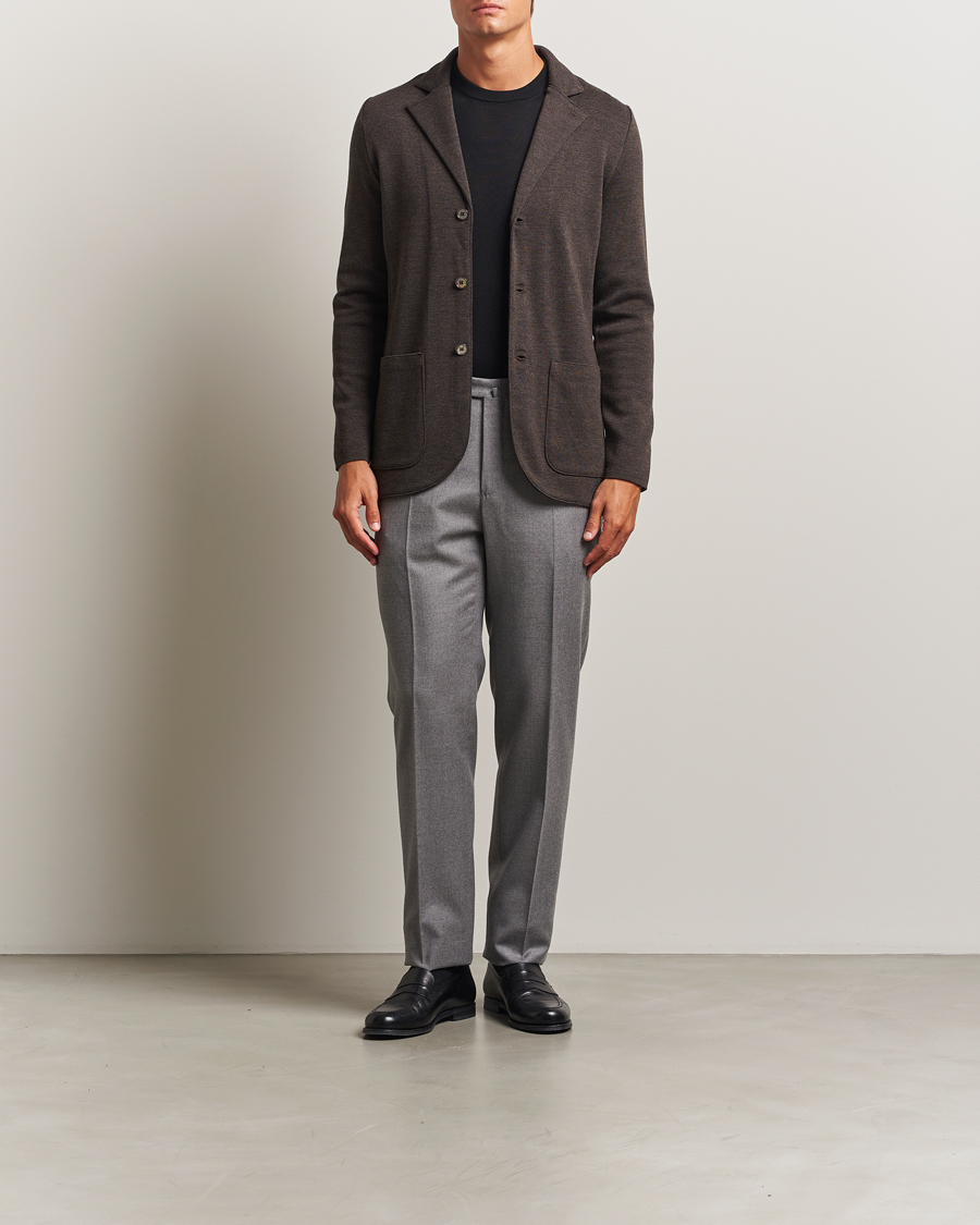 Herr | Kavajer | Stenströms | Milano Knitted Merino Blazer Dark Brown