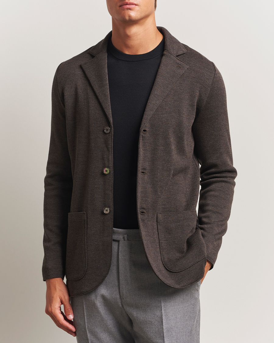 Herr | Kavajer | Stenströms | Milano Knitted Merino Blazer Dark Brown