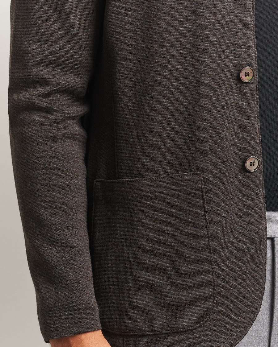Herr | Kavajer | Stenströms | Milano Knitted Merino Blazer Dark Brown