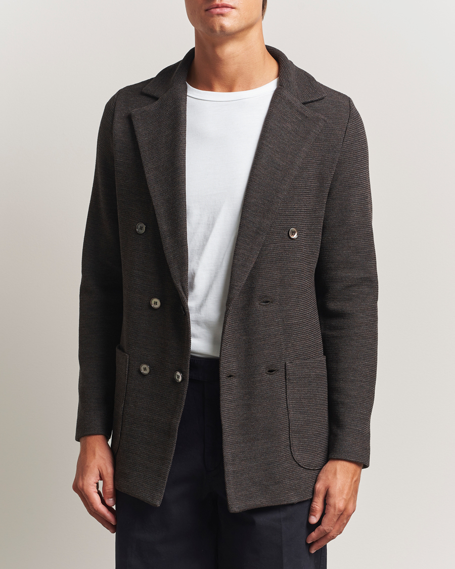 Herr | Kavajer | Stenströms | Milano Knitted DB Textured Blazer Dark Brown