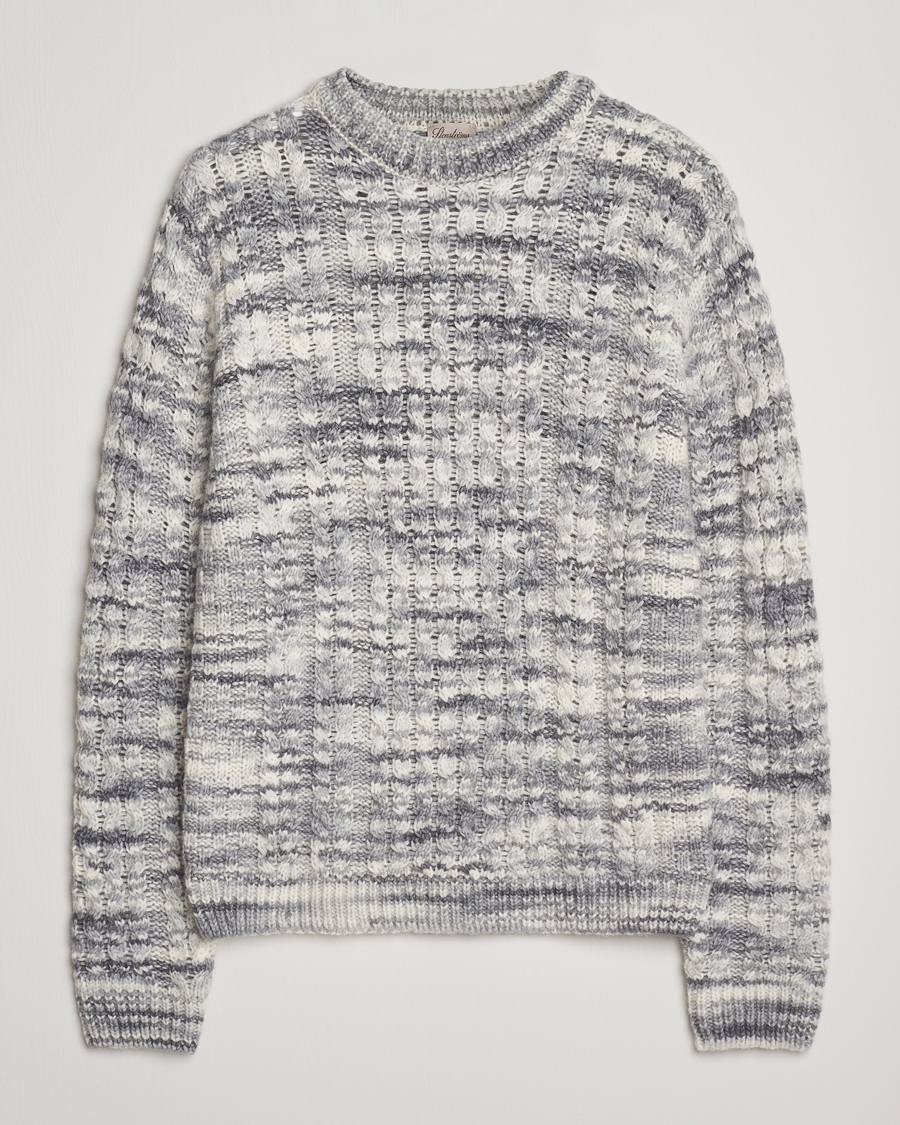 Herr | Tröjor | Stenströms | Alpacka Cable Knitted Crew Neck Grey