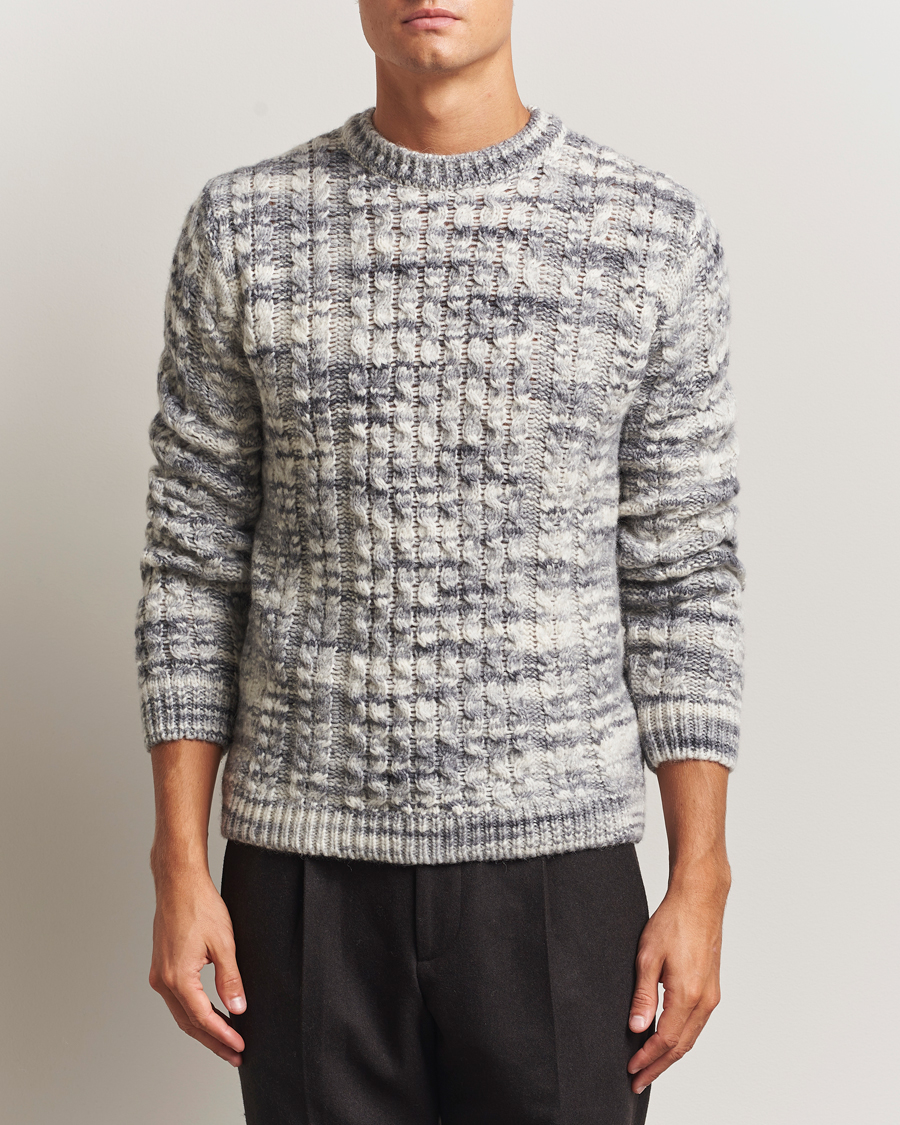 Herr | Tröjor | Stenströms | Alpacka Cable Knitted Crew Neck Grey