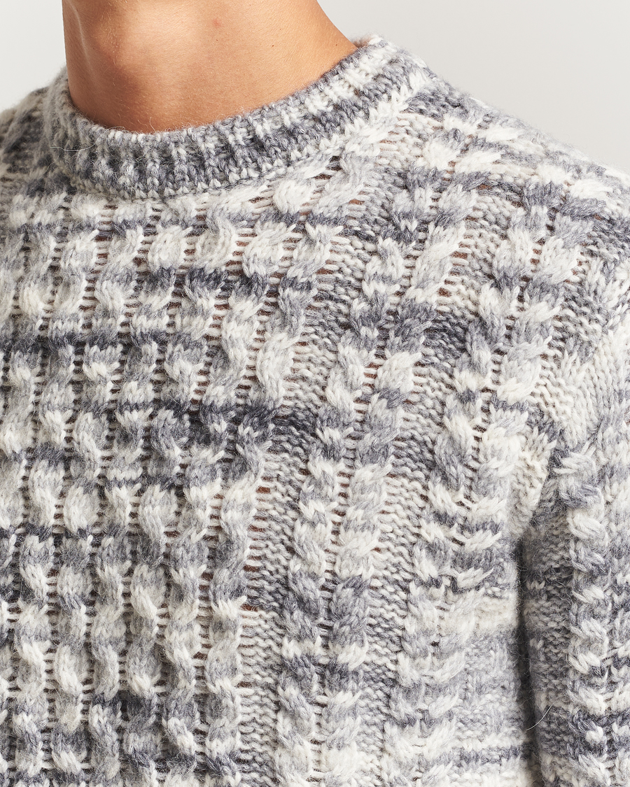 Herr | Tröjor | Stenströms | Alpacka Cable Knitted Crew Neck Grey
