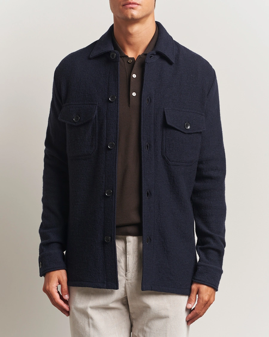 Herr | Skjortor | Stenströms | Felted Wool Overshirt Navy