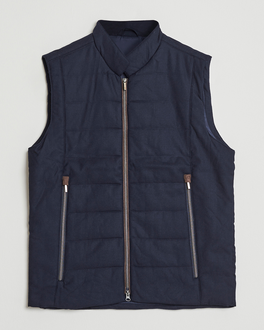 Herr | Jackor | Stenströms | Wool Alcantara Detail Light Padded Vest Navy