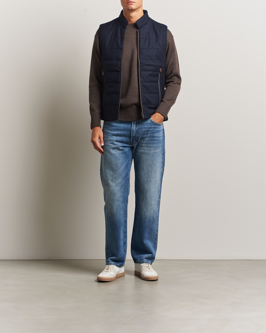 Herr | Västar | Stenströms | Wool Alcantara Detail Light Padded Vest Navy